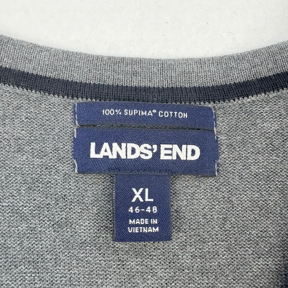 LL Bean Men's Sweater Vest Adult‎ Extra Large XL Gray Knit Sweater Cotton V Neck
